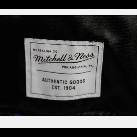 MITCHELL & NESS BOMBER JACKET BLACK WITH RAINBOW STRIPE TRIM AND CUFFS SIZE LARG - Picture 5 of 7